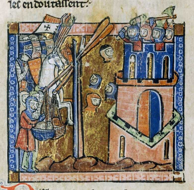 Trebuchet vs catapult: crusaders besieging Nicaea in 1097, in a medieval French manuscript