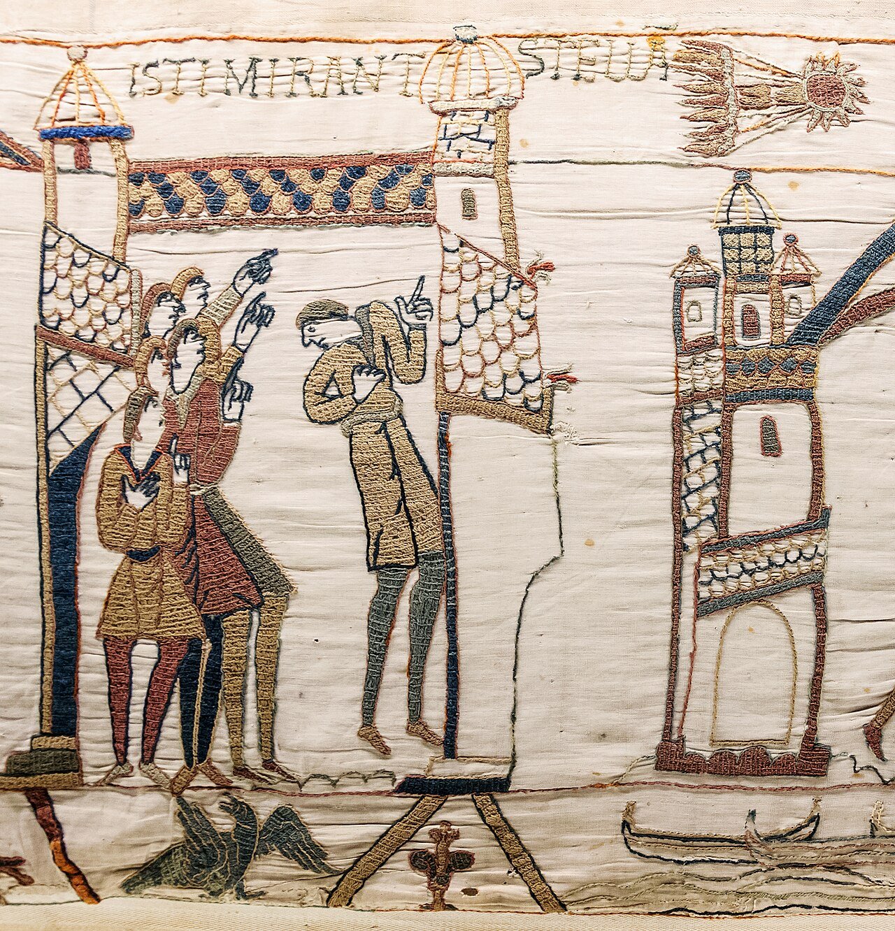 Bayeux Tapestry facts: men pointing at Halley's Comet in scene 32 of the Bayeux Tapestry