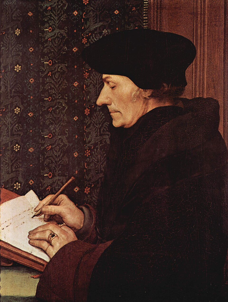 Portrait of the scholar Erasmus writing, by Hans Holbein the Younger