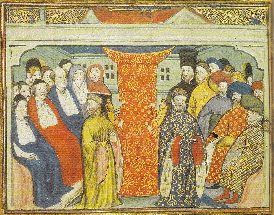 Henry of Bolingbroke claiming the English throne in 1399 before the lords spiritual and temporal, from Jean Creton's chronicle