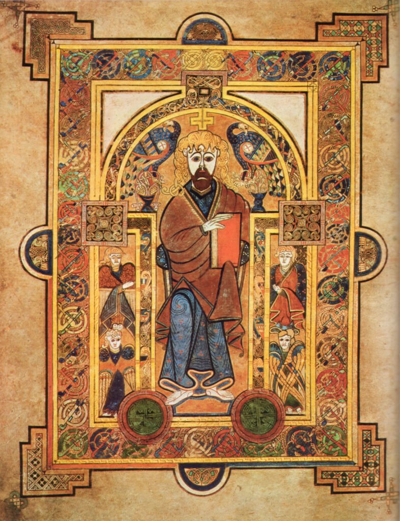 Christ enthroned, folio 32v of the Book of Kells