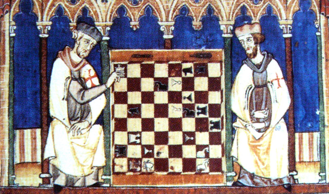 Who were the Knights Templar: two Templar knights playing chess in the Book of Games of Alfonso X, 1283