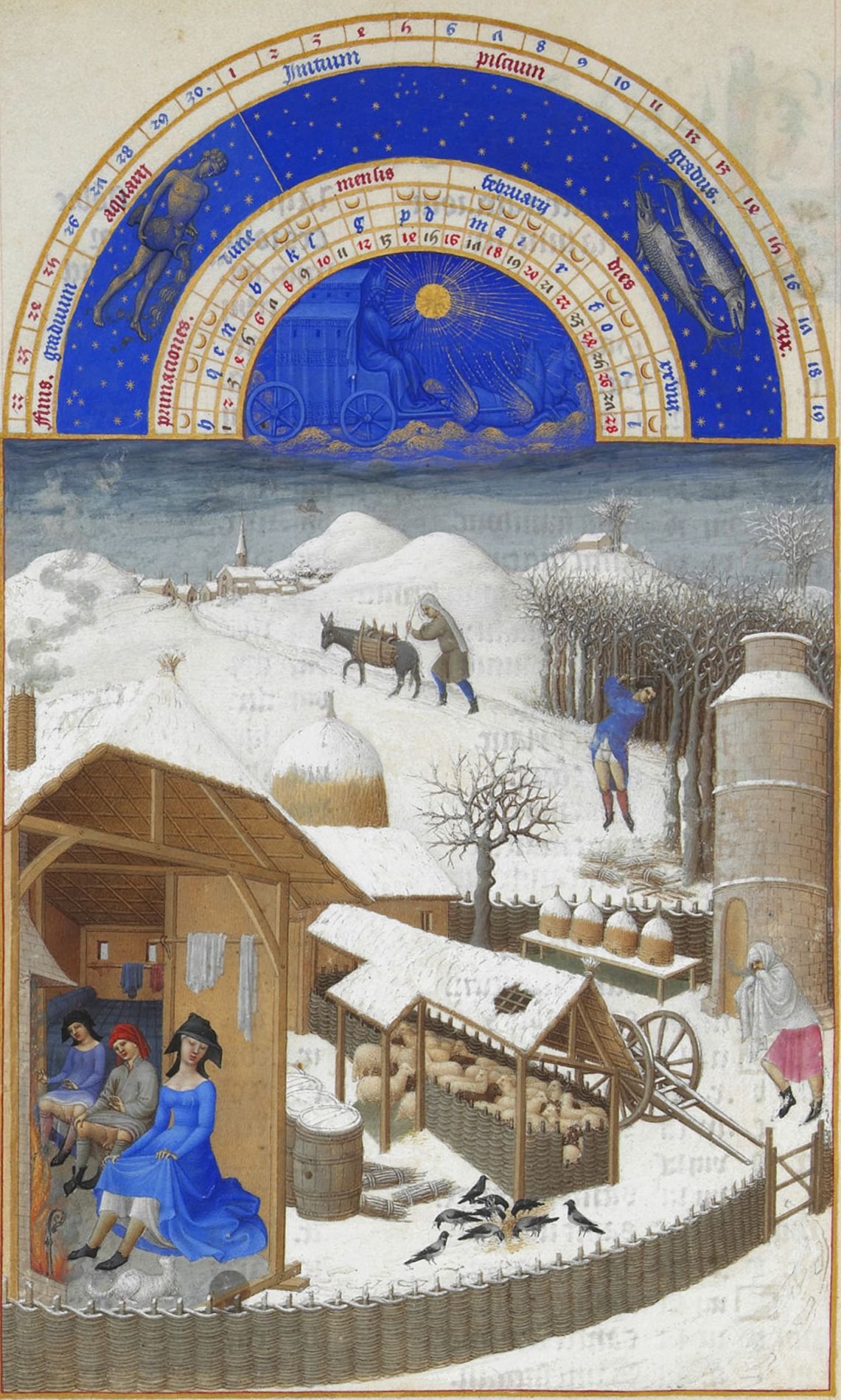Daily life in the Middle Ages: a winter farm scene from the Très Riches Heures du Duc de Berry