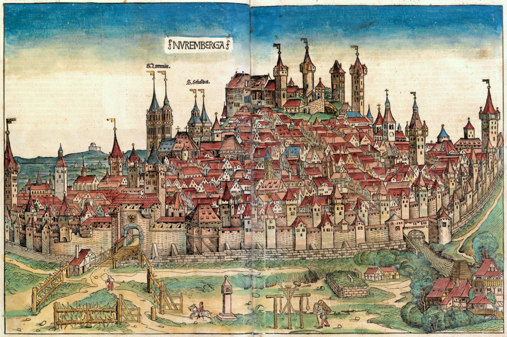 A view of the city of Nuremberg in 1493, a woodcut from the Nuremberg Chronicle