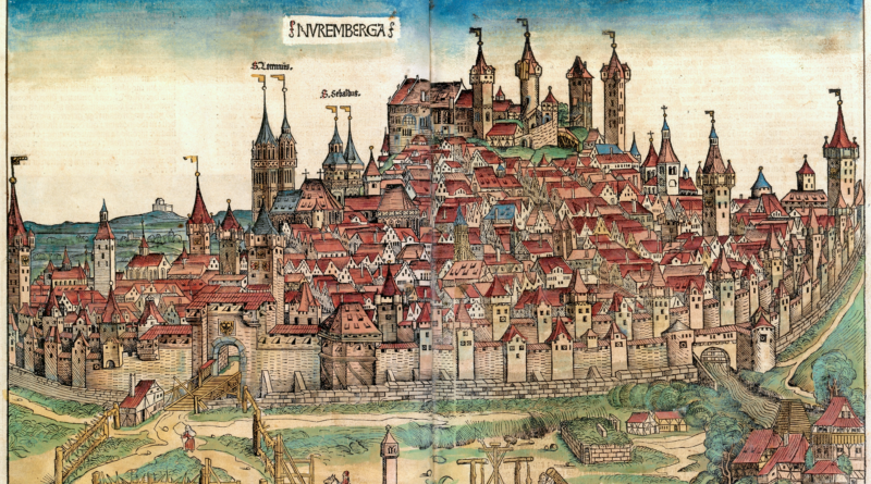 A view of the city of Nuremberg in 1493, a woodcut from the Nuremberg Chronicle