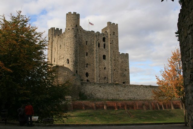 The keep of Rochester Castle in Kent, with its rounded south-east tower rebuilt after the mine of 1215