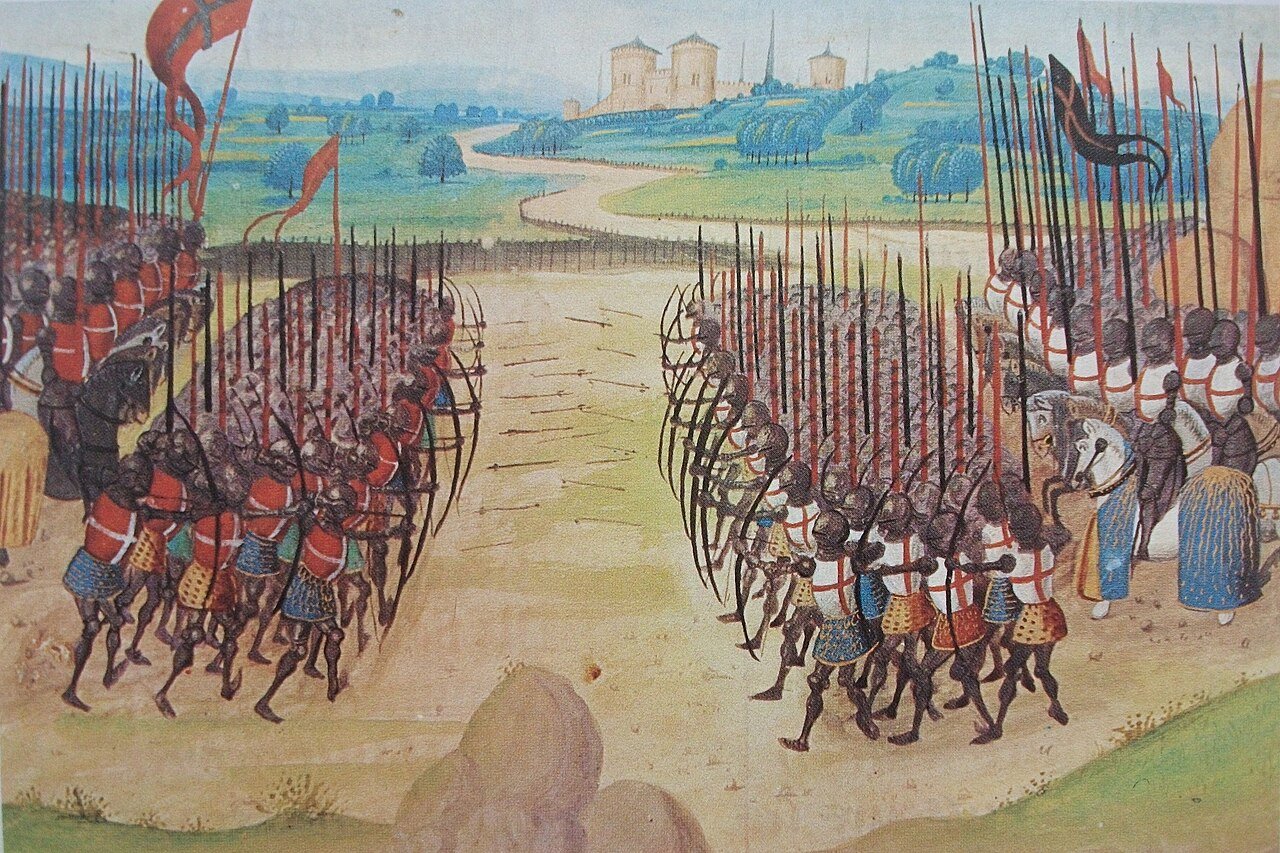 Battle of Agincourt: a 15th-century French miniature of the armies clashing in 1415