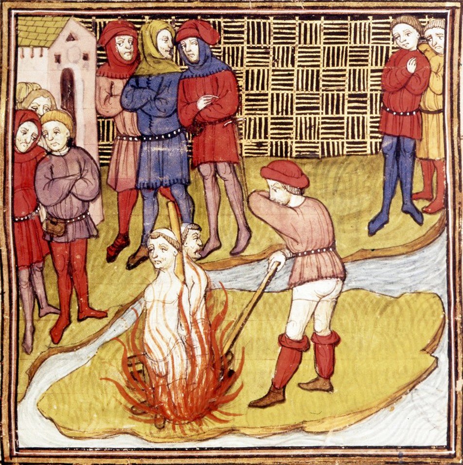 Templars being burned at the stake, from a medieval manuscript