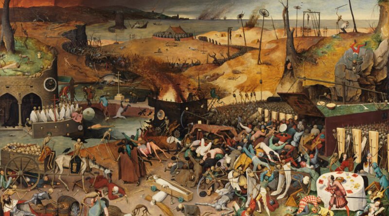 The Triumph of Death”, Pieter Bruegel cel Bătrân (c. 1562, Muzeul Prado). Domeniu public: pictorul a murit în 1569.