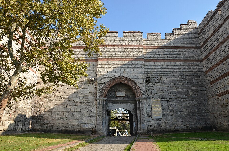 The restored Theodosian land walls of Constantinople in Istanbul