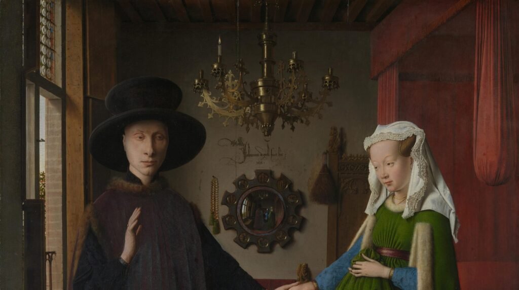 The Arnolfini Portrait by Jan van Eyck, 1434, showing rich fur-lined clothing