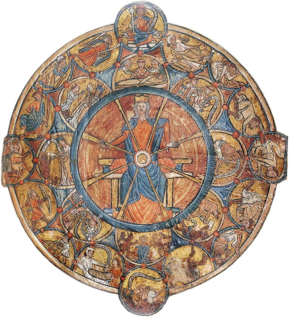 Medieval life expectancy: a 13th-century wheel showing the ages of man, by William de Brailes