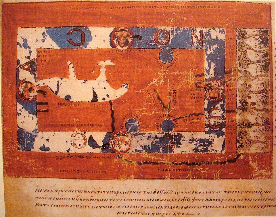 The flat, box-shaped world of Cosmas Indicopleustes from his Christian Topography