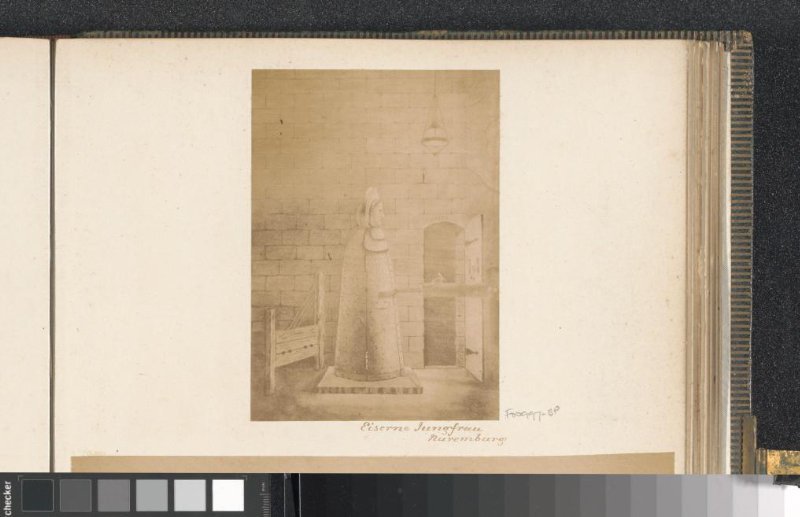 Iron maiden torture legend: a 19th-century photograph of a drawing of the Iron Maiden of Nuremberg