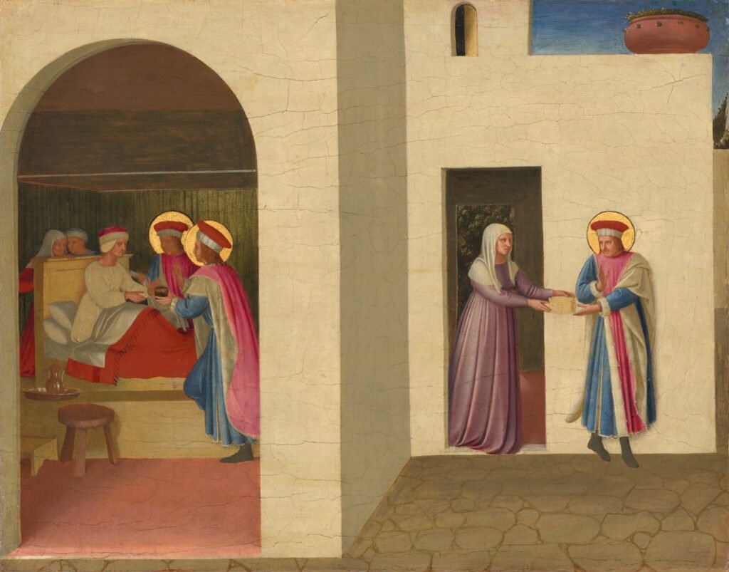 The physician saints Cosmas and Damian healing Palladia, painted by Fra Angelico around 1438–1440